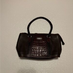 Brighton Solid Brown Crocodile Embossed Double Handle Leather Satchel Handbag